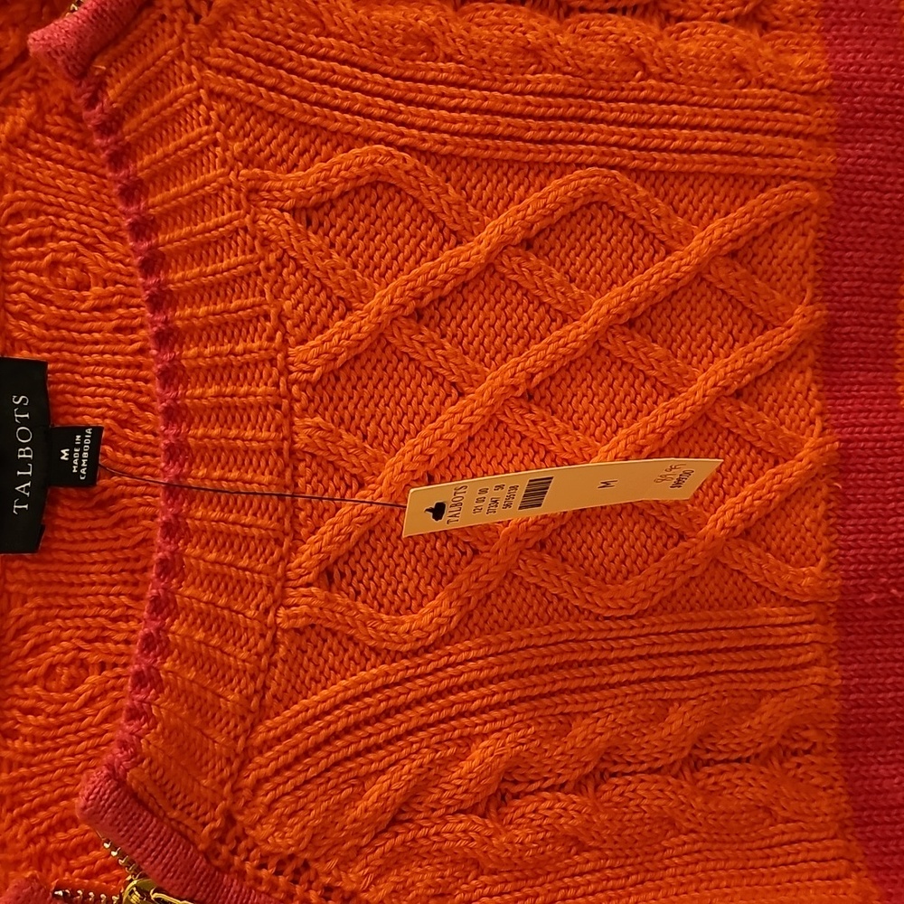 Talbots Women's Orange Striped Sweater - Picture 4 of 8
